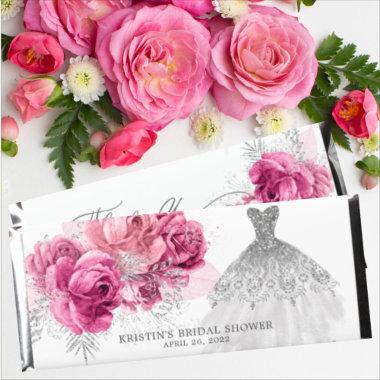 Pink Floral Wedding Gown Shower Hershey Bar Favor