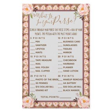 Pink Floral What is in your Purse Shower Game  Flyer