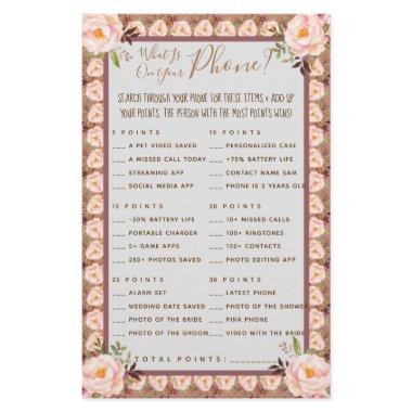 Pink Floral What is on your Phone Shower Game  Flyer