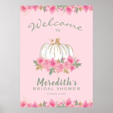Pink Floral White Pumpkin Glitter Bridal Shower Poster