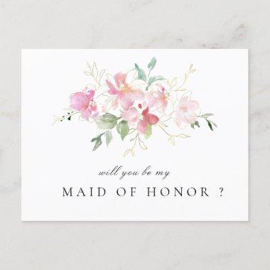 pink floral will you be my Maid of Honor Invitations