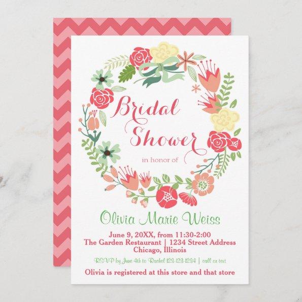 Pink Floral Wreath - Bridal Shower Invite