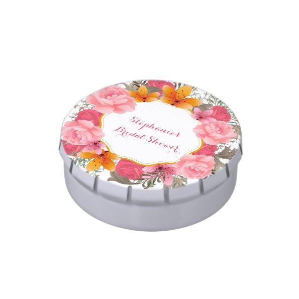 Pink Floral Wreath Candy Tin
