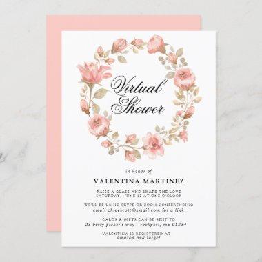 Pink Floral Wreath Virtual Bridal or Baby Shower Invitations