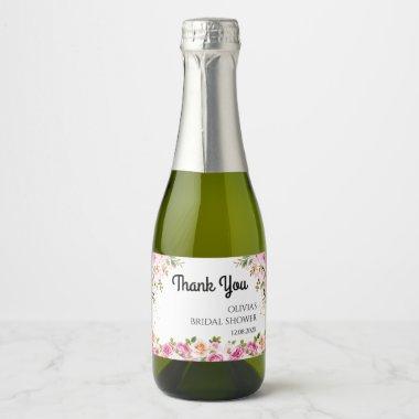 Pink Florals Bridal Shower Thank You Favor Sparkli Sparkling Wine Label