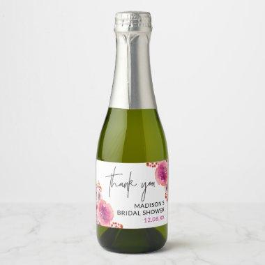Pink Florals Bridal Shower Thank You Favor Sparkling Wine Label