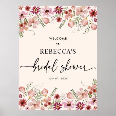 Pink Florals Bridal Shower Welcome Sign Poster