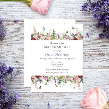 Pink Florals & Butterflies | Budget Bridal Shower Invitation PostInvitations