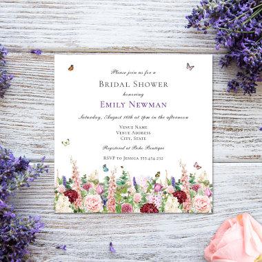 Pink Florals & Butterflies | Square Bridal Shower Invitations