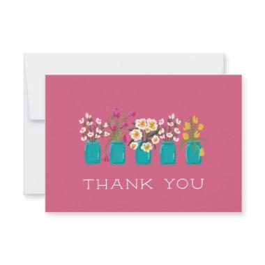 Pink Flower Cart Matching Mason Jar Thank You