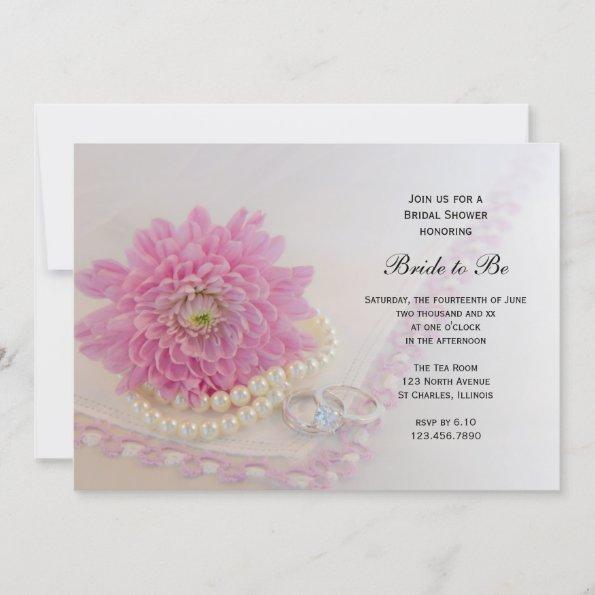 Pink Flower, Lace and Rings Bridal Shower Invitations