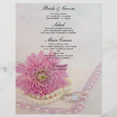 Pink Flower, Lace and Rings Wedding Menu