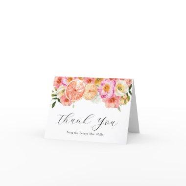 Pink Flowers and Citrus Thank You Note