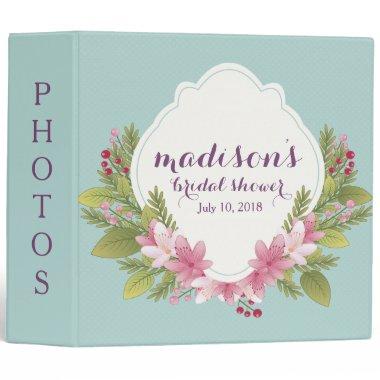 Pink Flowers And Frame Bridal Shower Photo Album 3 Ring Binder