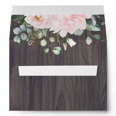 Pink Flowers and Greenery Rustic Wood Envelope
