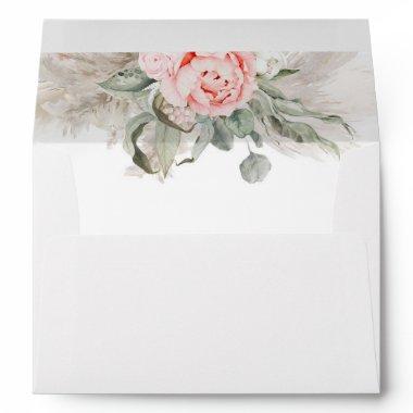 Pink Flowers and Sage Greenery Elegant Soft Boho E Envelope