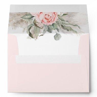 Pink Flowers and Sage Greenery Elegant Soft Boho Envelope