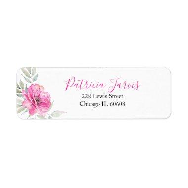 Pink Flowers Botanical Watercolor Elegant Label