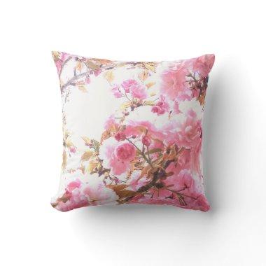 Pink Flowers Cherry Blossom Floral Patterns Sakura Throw Pillow