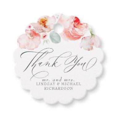 Pink Flowers Elegant Cute Thank You Favor Tags