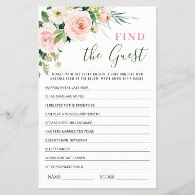 Pink Flowers Find the Guest Bridal Shower Game