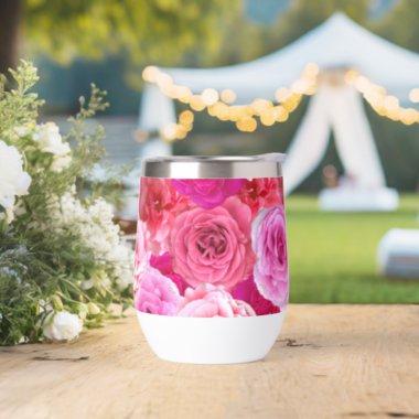 Pink Flowers Floral Collage Thermal Wine Tumbler