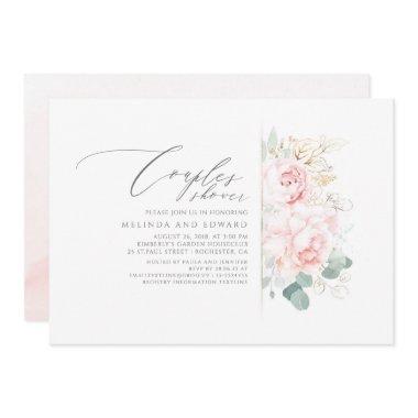 Pink Flowers Gold Greenery Couples Shower Invitations