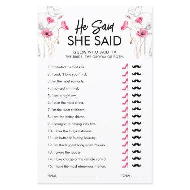 Pink Flowers He Said She Said Game | Customizable