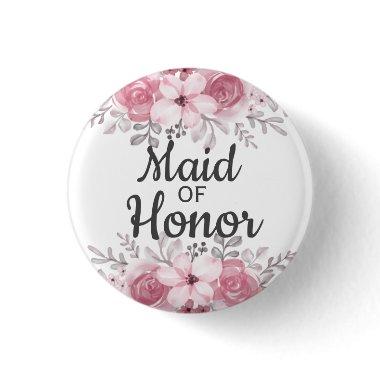 Pink Flowers maid of honor Button