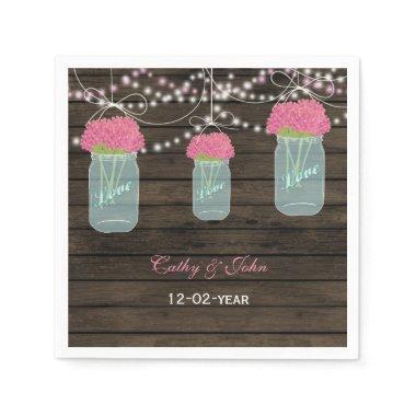 pink flowers mason jar personalized wedding napkin