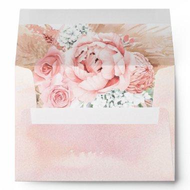 Pink Flowers Pampas Grass Elegant Envelope