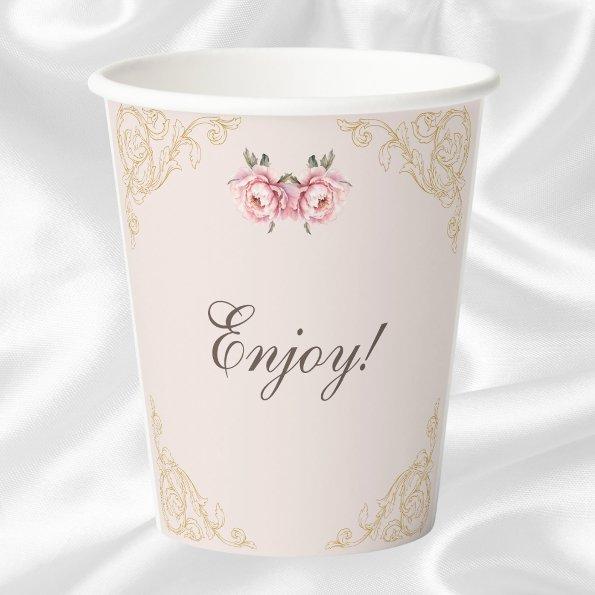 Pink Flowers Rococo Peony  Paper Cups