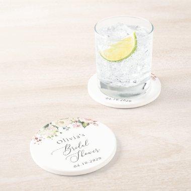 Pink Flowers, White Flowers, Boho,  Coaster
