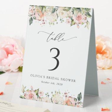 Pink Flowers, White Flowers, Boho, Table Numbers Table Tent Sign