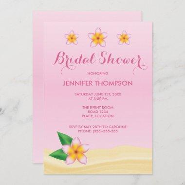 Pink Frangipani Tropical Flower Bridal Shower Invitations