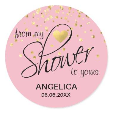 Pink From My Shower To Yours Bridal Shower Favors Classic Round Sticker