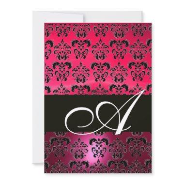 PINK FUCHSIA BLACK DAMASK MONOGRAM ,bright white