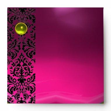 PINK FUCHSIA BLACK DAMASK Purple Amethyst Gold Envelope