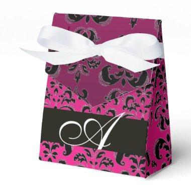 PINK, FUCHSIA BLACK,PURPLE DAMASK WEDDING MONOGRAM FAVOR BOXES