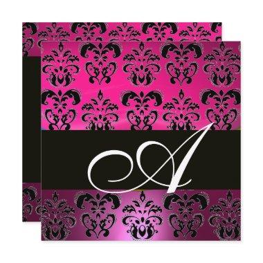 PINK, FUCHSIA BLACK,PURPLE DAMASK WHITE MONOGRAM Invitations