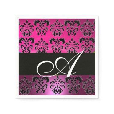 PINK, FUCHSIA BLACK,PURPLE DAMASK WHITE MONOGRAM NAPKINS