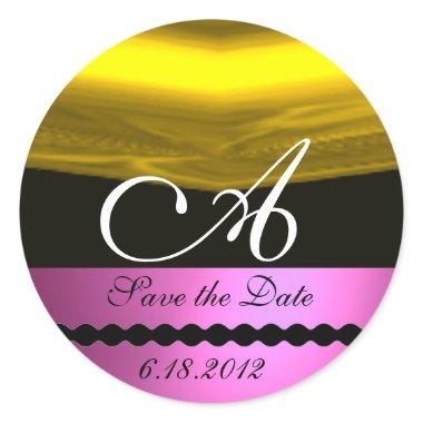 PINK FUCHSIA PURPLE GOLD MONOGRAM CLASSIC ROUND STICKER