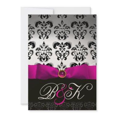 PINK FUCHSIA RIBBON WHITE BLACK DAMASK MONOGRAM
