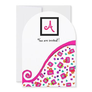 PINK FUCHSIA WHITE ABSTRACT DECO SQUARE MONOGRAM