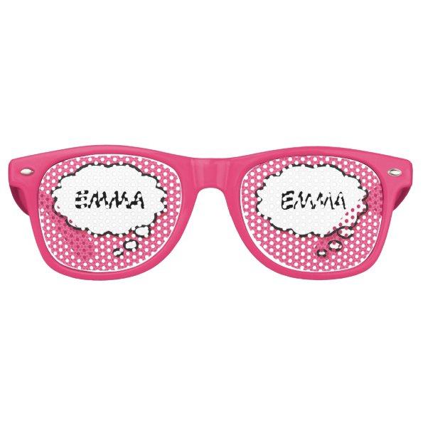 Pink Fun Personalized Comic Book Think Bubble Retro Sunglasses