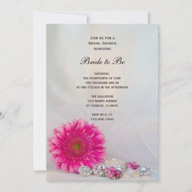 Pink Gerber Daisy and Buttons Bridal Shower Invitations