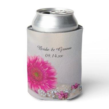 Pink Gerber Daisy and Buttons Wedding Favors Can Cooler