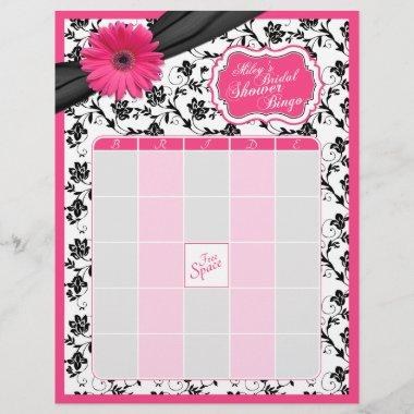 Pink Gerber Daisy Black Floral Bridal Shower Bingo