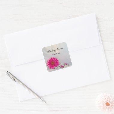 Pink Gerber Daisy Buttons Wedding Envelope Seals