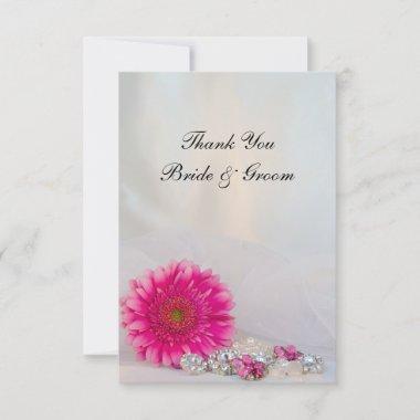 Pink Gerber Daisy Buttons Wedding Thank You Note Invitations